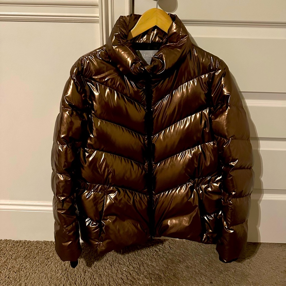 Athleta Shiny Bronze Puffer Jacket